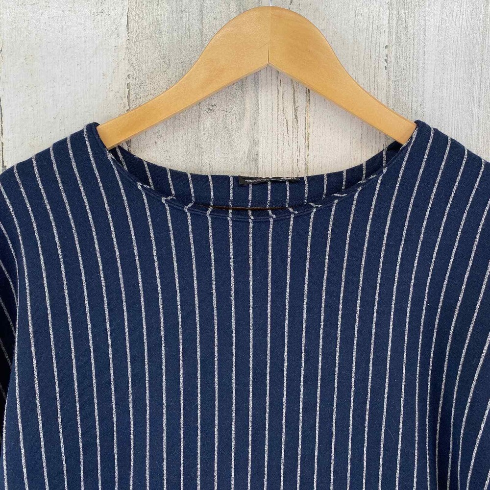 ZARA Shift Dress Womens Medium Blue Gray Pinstripe Knit Pullover - Picture 3 of 11